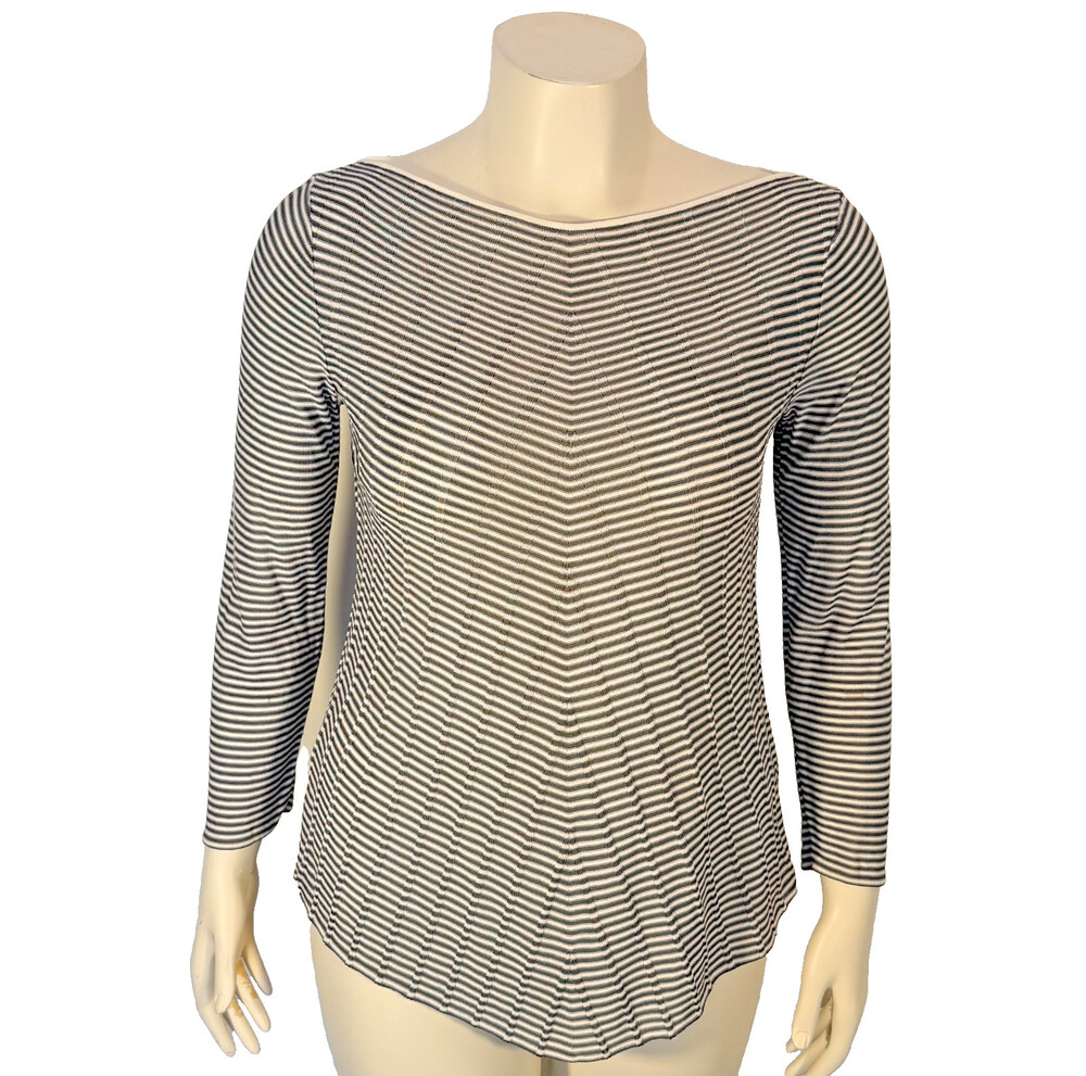 Armani Thin Sweater Tunic Womens 10 Made in Italy V-Stripe Boat Neck Long Sleeve
